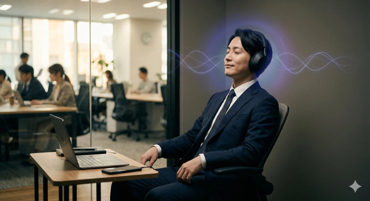 ヘッドホンをつけた男性
