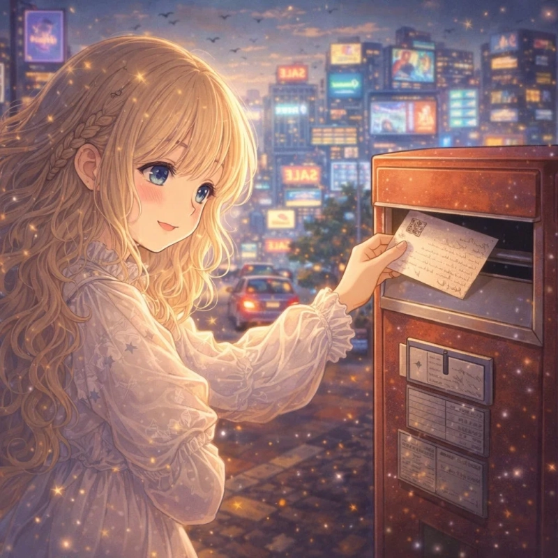 手紙を投函する少女